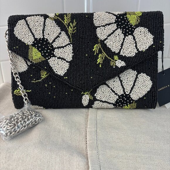 America and Beyond Beaded Clutch/Crossbody - Black, White and Floral - Picture 1 of 13